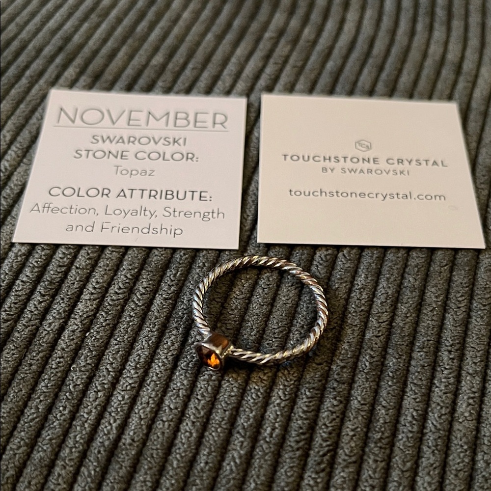 Touchstone Crystal Twisted Silver Ring with Topaz Accent